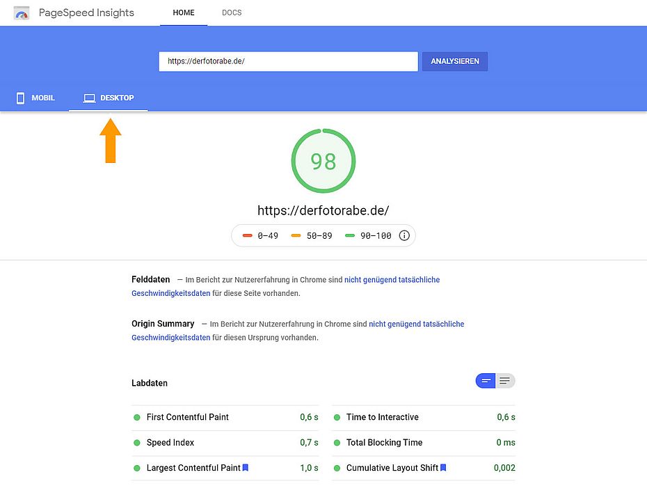 Google Geschwindigkeitstest von Webseiten DESKTOP Google Geschwindigkeitstest von Webseiten DESKTOP