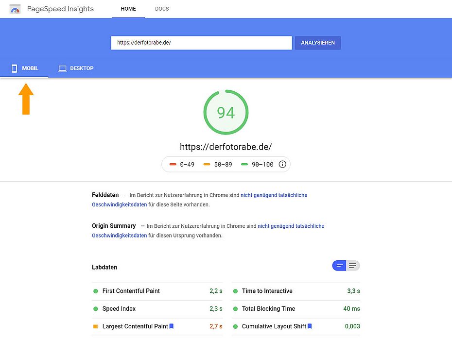 Google Geschwindigkeitstest von Webseiten MOBIL Google Geschwindigkeitstest von Webseiten MOBIL